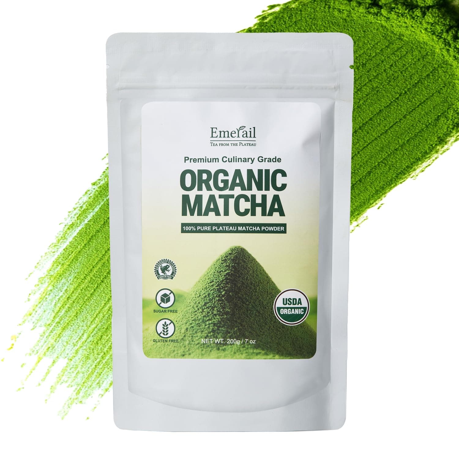 Emerail Organic Matcha Powder, USDA-Certified Pure Matcha Green Tea Powder, Premium Culinary Grade, Perfect for Lattes Smoothies and Baking, Sugar Free (200g / 7oz Pouch)