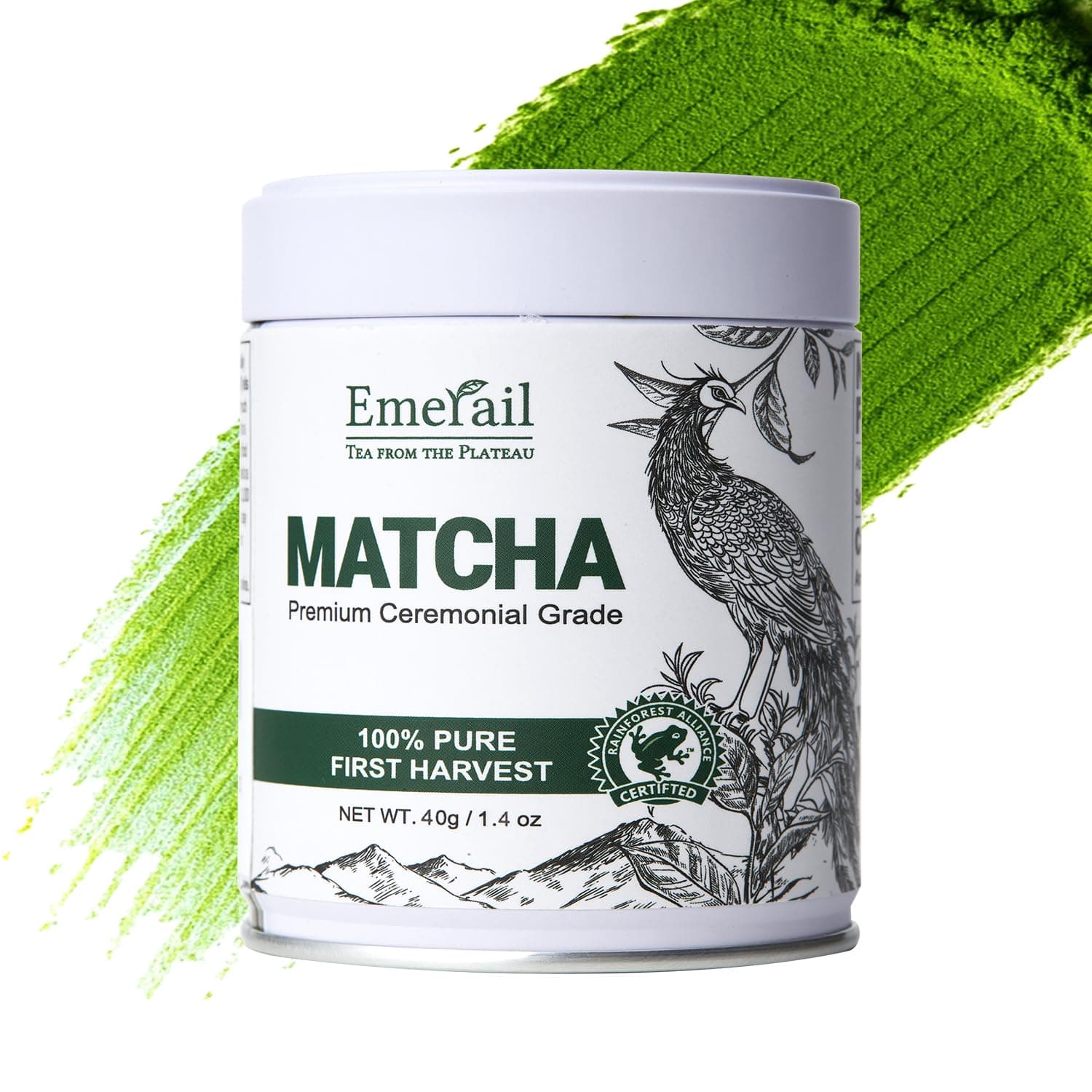 Emerail Ceremonial Grade Matcha Green Tea Powder, Premium First Harvest Unsweetened, 100% Pure Matcha for Lattes, Smoothies, and Baking (40g / 1.4oz)