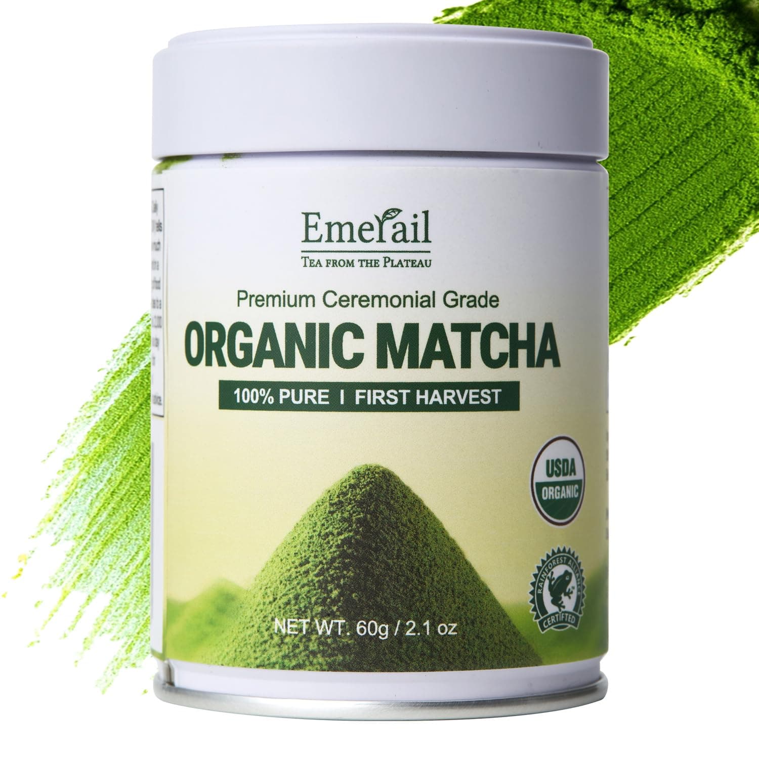 Emerail Ceremonial Grade Matcha Powder, USDA Organic Matcha Green Tea Powder, Premium First Harvest, Sugar-Free Gluten-Free Vegan (60g / 2.1oz)