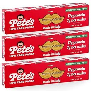 Pete's Pasta 3 Pack Fettuccine Noodles Pasta 8oz – 7g Low Carb Pasta – 17g High Protein Pasta, Authentic Italian Keto Pasta Noodles, Healthy Low Calorie Fettuccine Pasta, Wheat Pasta Imported from Italy
