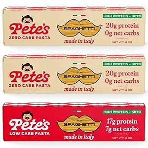 Pete's Pasta 3 Pack Spaghetti Noodles Pasta 8oz – 2 of No Carb Pasta, 1 of Low Carb Pasta – High Protein Pasta – Authentic Italian Keto Pasta Noodles – Low Calorie Spaghetti – Imported from Italy