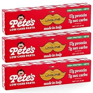 Pete's Pasta 3 Pack Linguine Noodles Pasta 8oz – 7g Low Carb Pasta – 17g High Protein Pasta – Authentic Italian Keto Pasta Noodles, Healthy Low Calorie Linguine Pasta, Wheat Pasta Imported from Italy