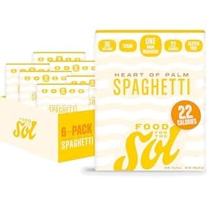 Food for the Sol Hearts of Palm Spaghetti (6-Pack) - 22 Calories Delicious, Gluten Free Low Carb Pasta - Healthy, Clean Ingredient Spaghetti Noodles – Vegan & Keto-Friendly Heart Of Palm Pasta